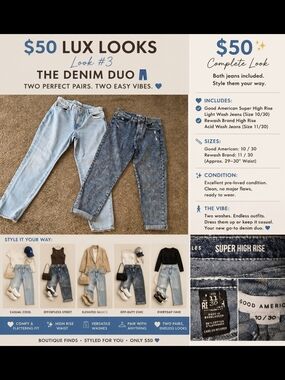 Good American light blue denim jeans + REWASH acid Jean BUNDLE